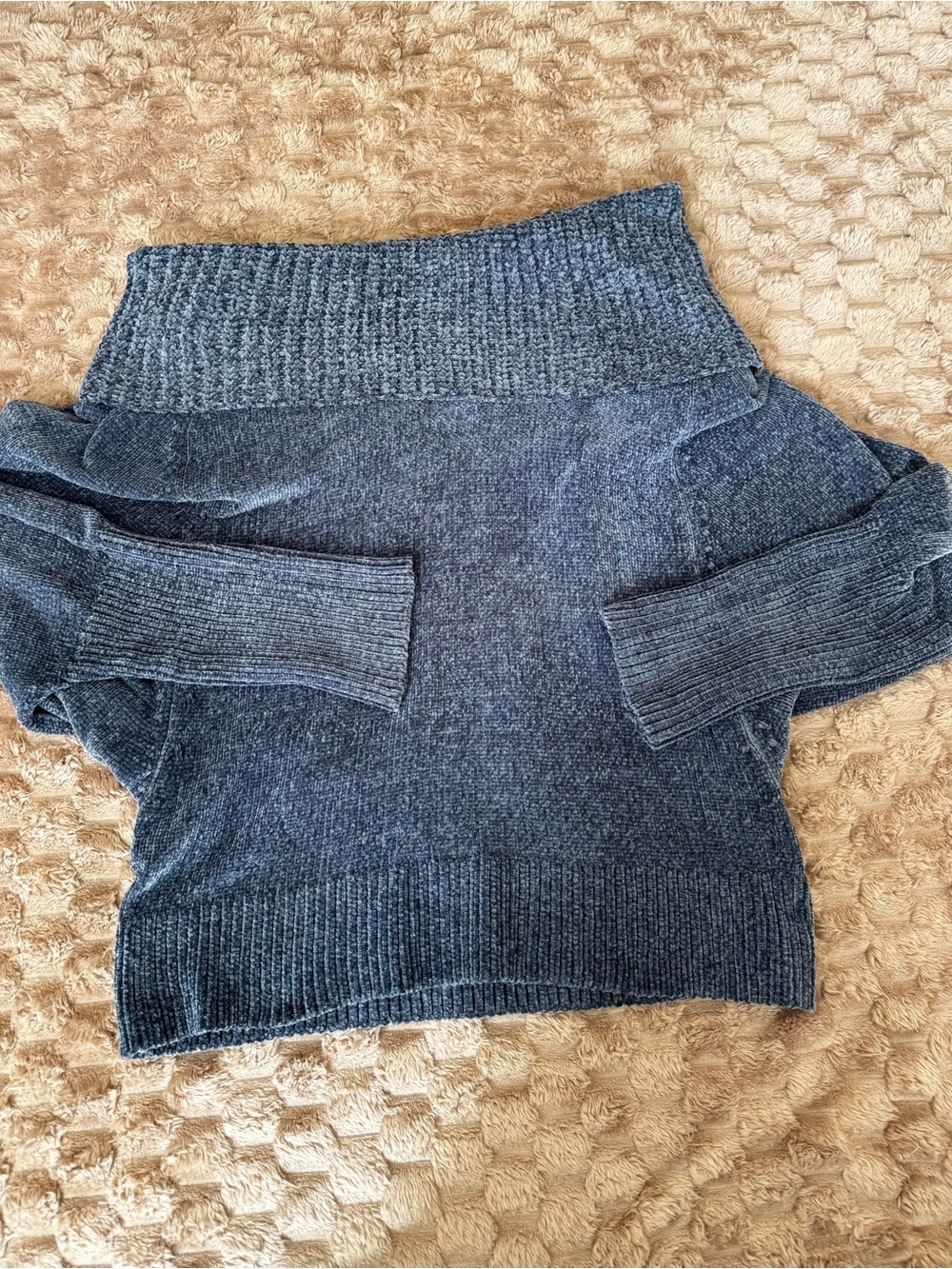 White House Black Market Off Shoulder Knit Sweater Size M Blue Gray